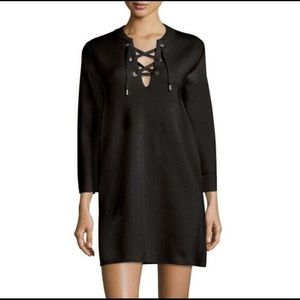 Theory | Black Lace-Up Neckline Dress